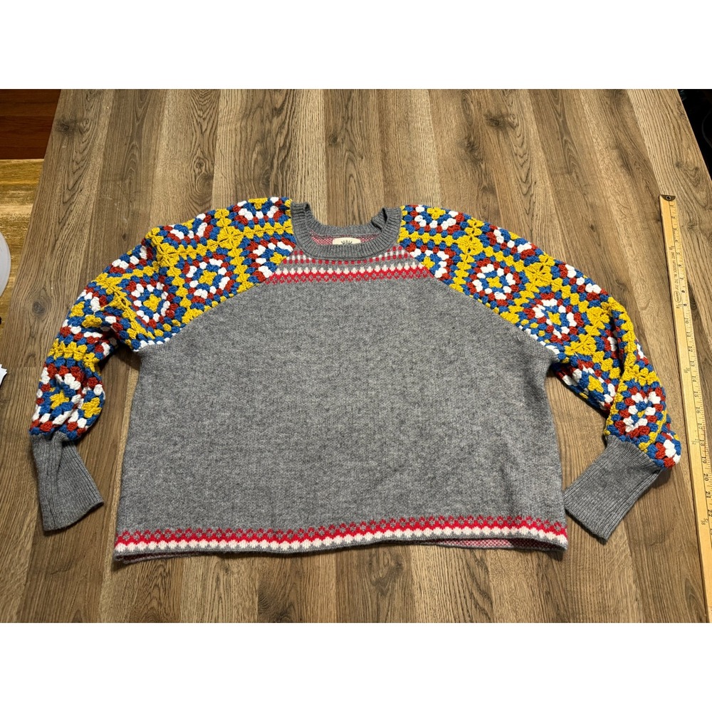 Panache Accessories Sweater Womens Size L Gray Pullover Crochet Granny Sleeve